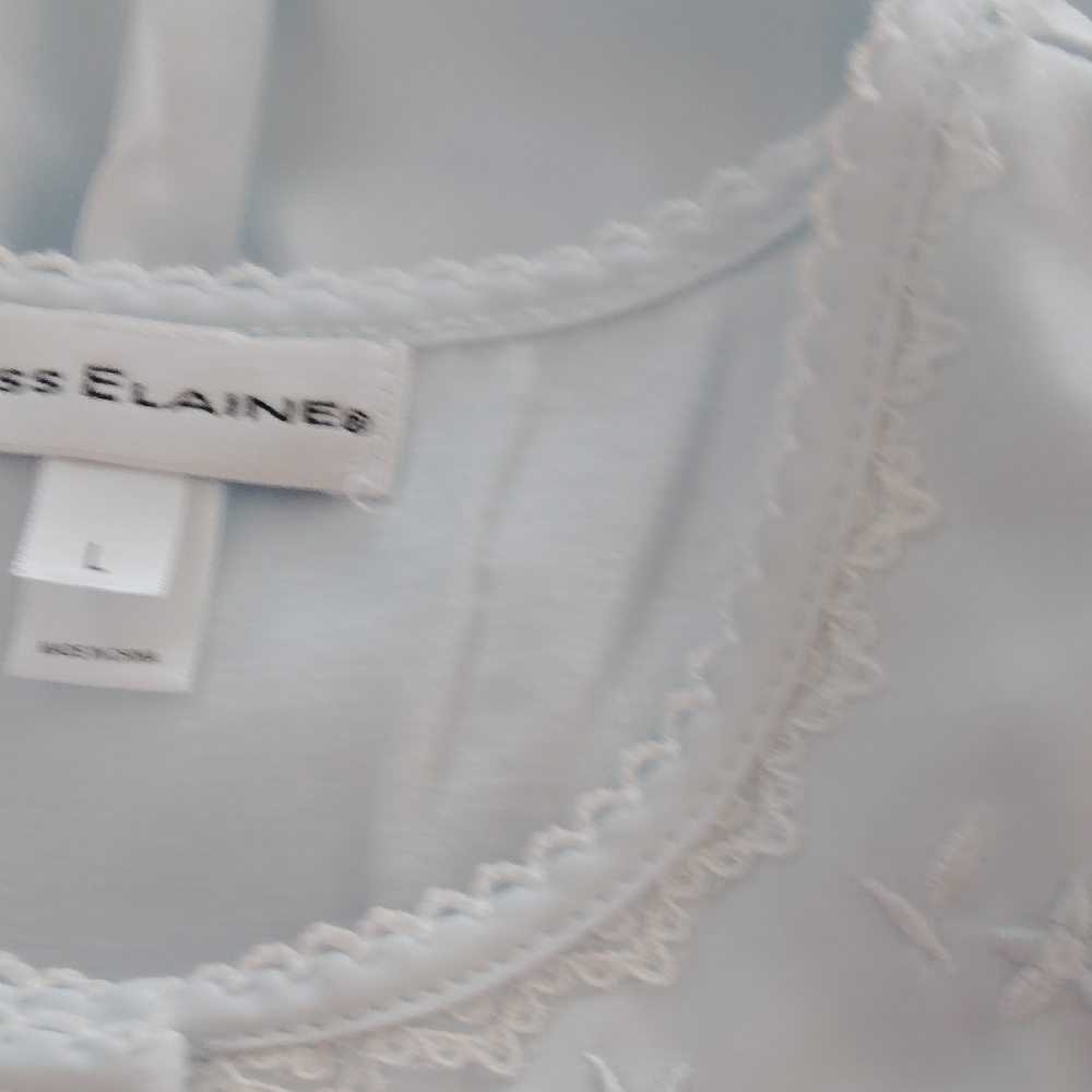 NWT Miss Elaine Light Blue Long Sleeve Nightgown w/Embroidery, Lace, Smocking - Picture 11 of 11
